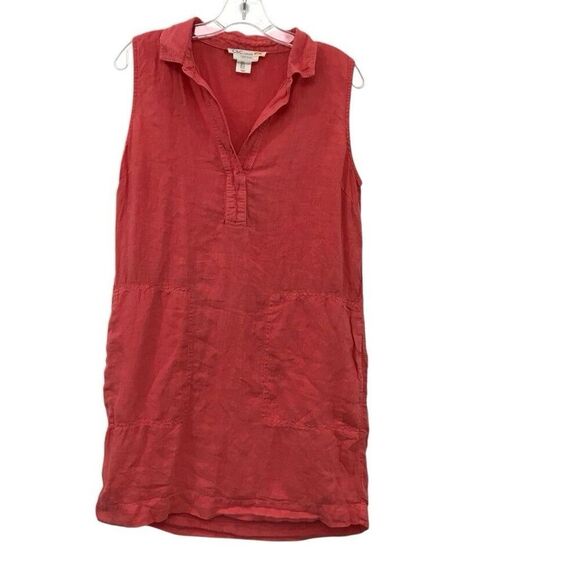C&C California 100% Linen Collared Sleeveless Pocket Dress Size 8 Coral Pink - Picture 4 of 4